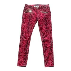 Juicy Couture Red Leopard Print Skinny Pants With Gold Zips Size 28